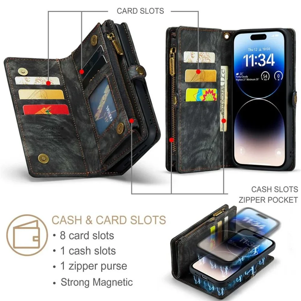CaseMe 008 Detachable 2-in-1 PU Leather Wallet Phone Case for iPhone 13 ProMax M